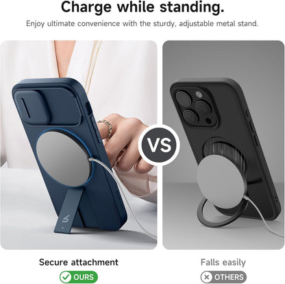 SURITCH for iPhone 12/12 Pro Case with Magnetic Camera Slide Cover and Adjustable Kickstand, Compatible with MagSafe, Shockproof Bumper Case Slim Protective Cover for iPhone 12/12 Pro 6.1 Inch, Blue