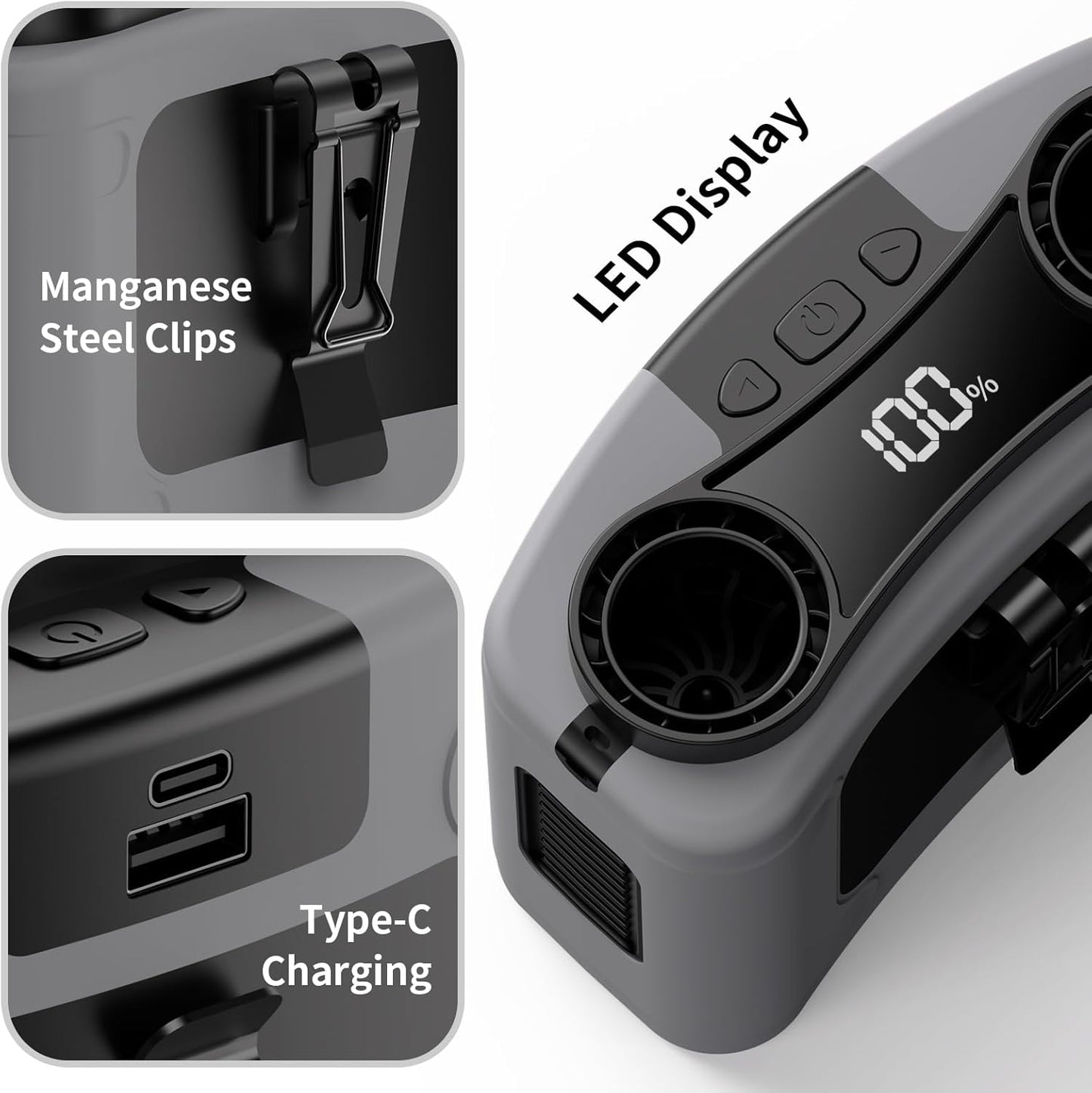 Socool 20000mAh Portable Waist Fan Clip on Wearable Belt Personal Fan Rechargeable, 40H Cooling Battery Operated with 10 Speeds & Dual Air Outlets, Neck Fans Hanging for Outdoor Jobsite Camping