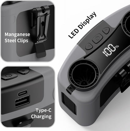 Socool 20000mAh Portable Waist Fan Clip on Wearable Belt Personal Fan Rechargeable, 40H Cooling Battery Operated with 10 Speeds & Dual Air Outlets, Neck Fans Hanging for Outdoor Jobsite Camping