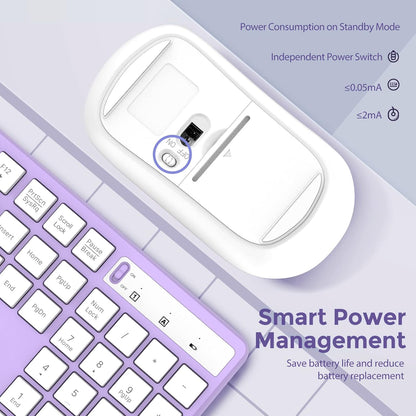 Wireless Keyboard and Mouse Combo, Lovaky 2.4G Full-Sized Ergonomic Keyboard Mouse, 3 DPI Adjustable Cordless USB Keyboard and Mouse, Quiet Click for Computer/Laptop/Windows/Mac (1 Pack, Purple)