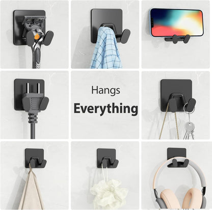 10 Pack Shower Hooks for Inside - Extra Sticky Stainless, Razor Holder Shower Accessories, Wall Mounted Self-Adhesive Hooks for Razor, Loofah, Towel, Coat, Key, Matt Black,