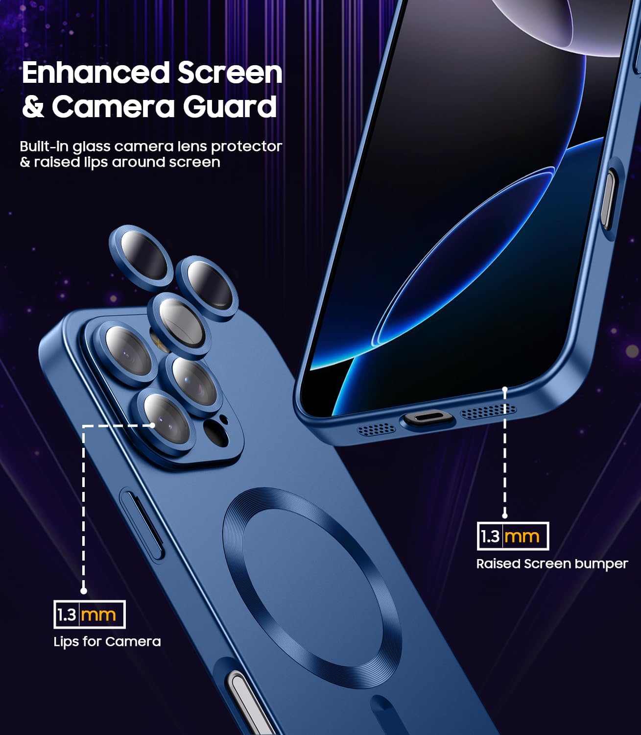 Magnetic for iPhone 16 Pro Max Case [Compatible with MagSafe][Built-in Camera Lens Protector] Slim Soft Silicone Bumper Shockproof Metallic Luster Phone Case (Blue)