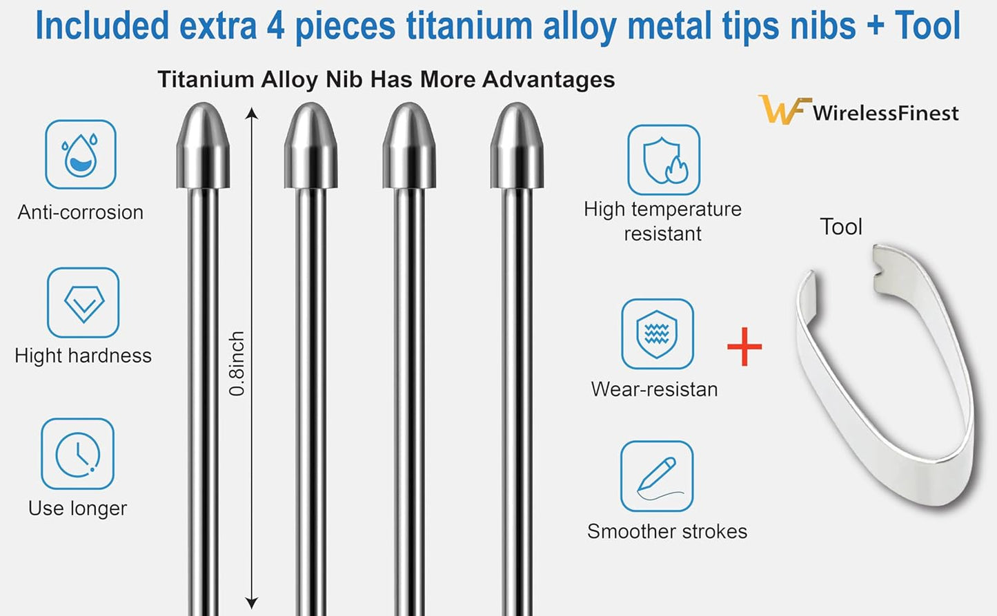 No Worn Out Titanium Alloy Metal Remarkable 2 Pen Tips Replacement Compatible Nibs for Remarkable 2 1 Marker Plus Pencil Kindle Scribe Basic & Premium Stylus Digital Pen Fine Tip, Smooth Ballpoint Nib