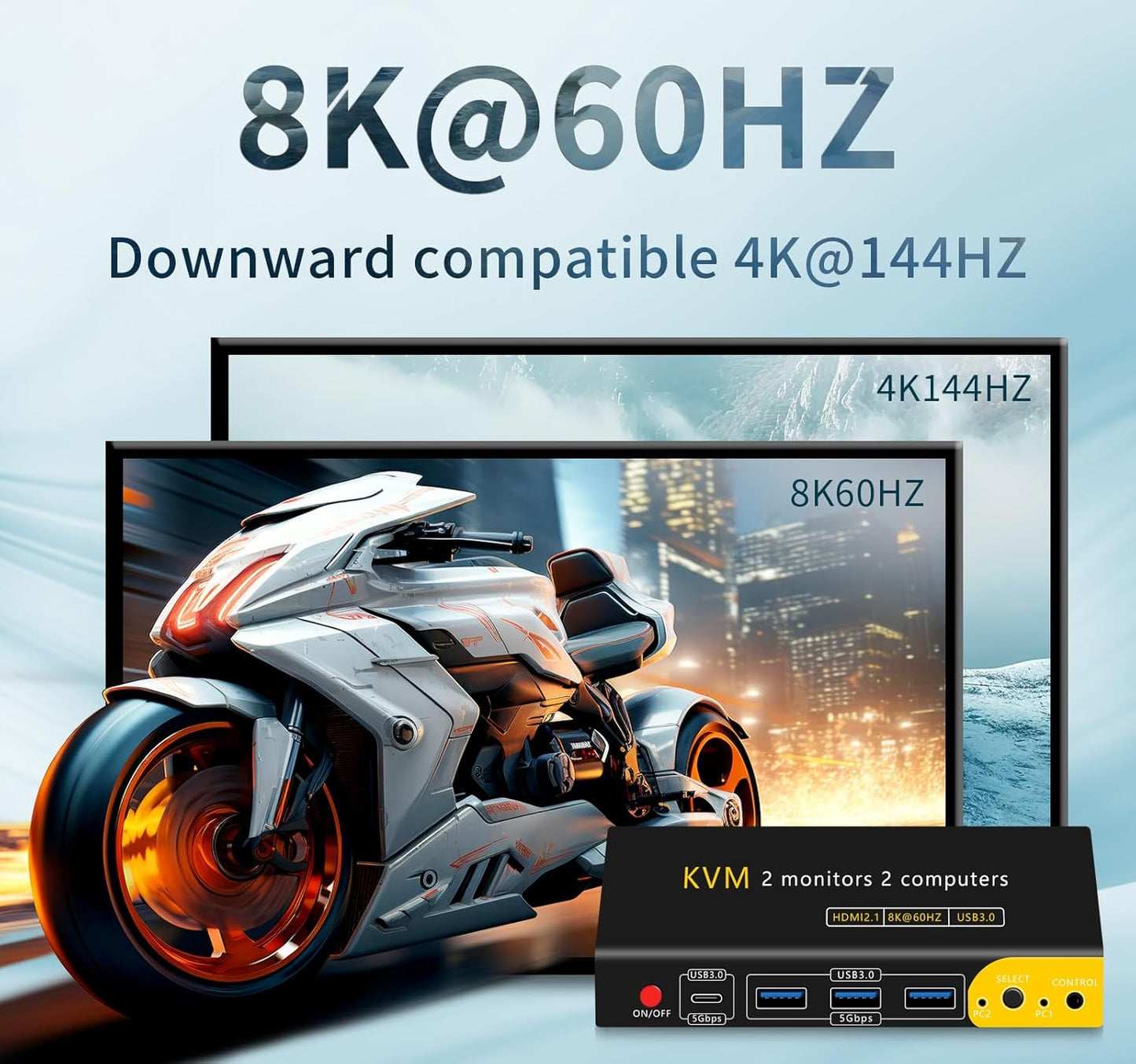 HDMI kvm Switch 2 Monitors 2 Computers Dual Monitor kvm Switch,8K@60HZ, 3*USB3.0&1*USB C, KVM switches 2 Computers 2 Monitors 1 Monitors(USB3.0+8KHDMI)