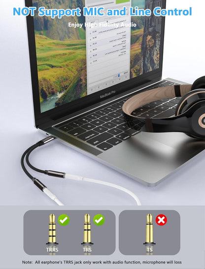 VIOY USB C to Dual 3.5mm Female Headphone Splitter, Type C to Headphone Audio Jack Adapter 2 Way Compatible with iPhone 16/15 Plus Pro Max, iPad Air Pro, Galaxy S24/23 Ultra, Pixel 7/6 and More