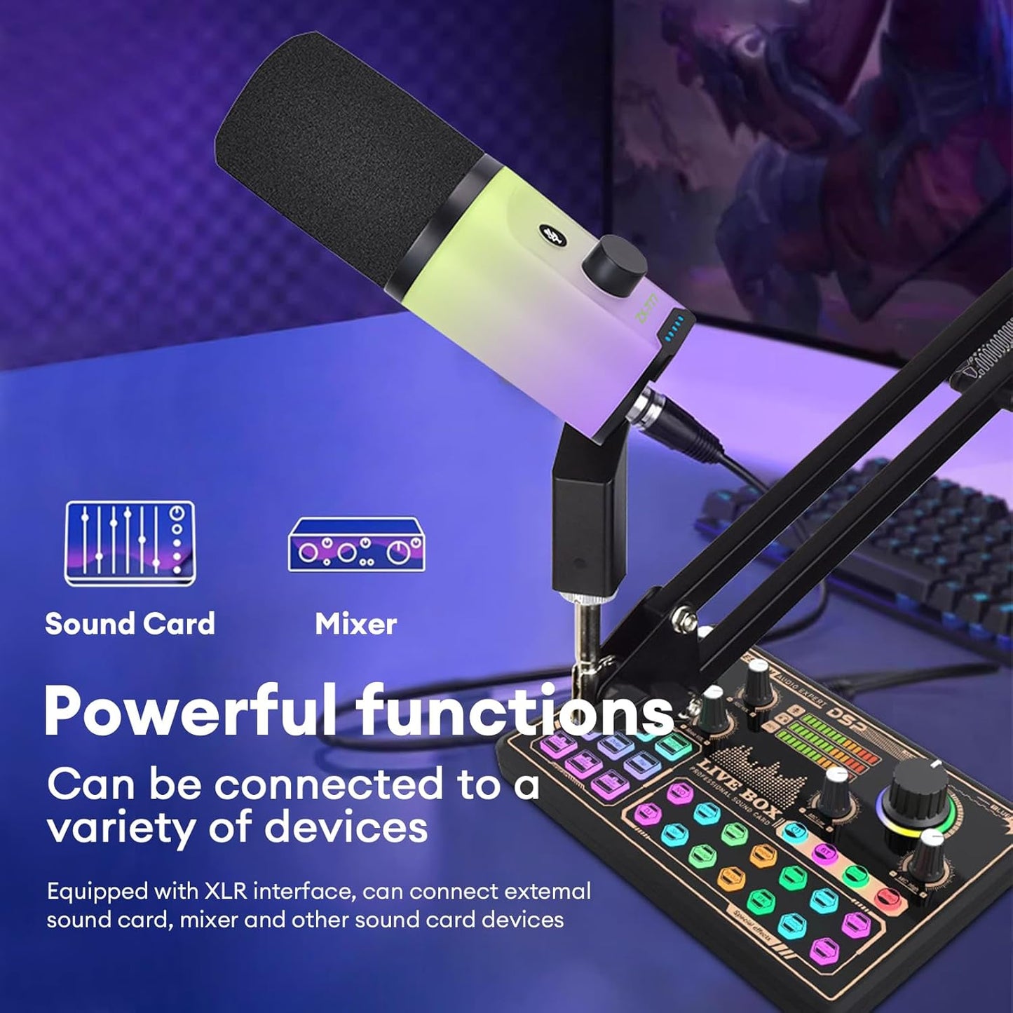 Gaming Microphone for PC, Streaming Mic with RGB Lighting, Mute & Gain Control, Boom Arm, Pop Filter, USB Condenser Gaming Mic for Podcasting, YouTube, Discord, PS4/PS5, Mac, Microfono Profesional (A)