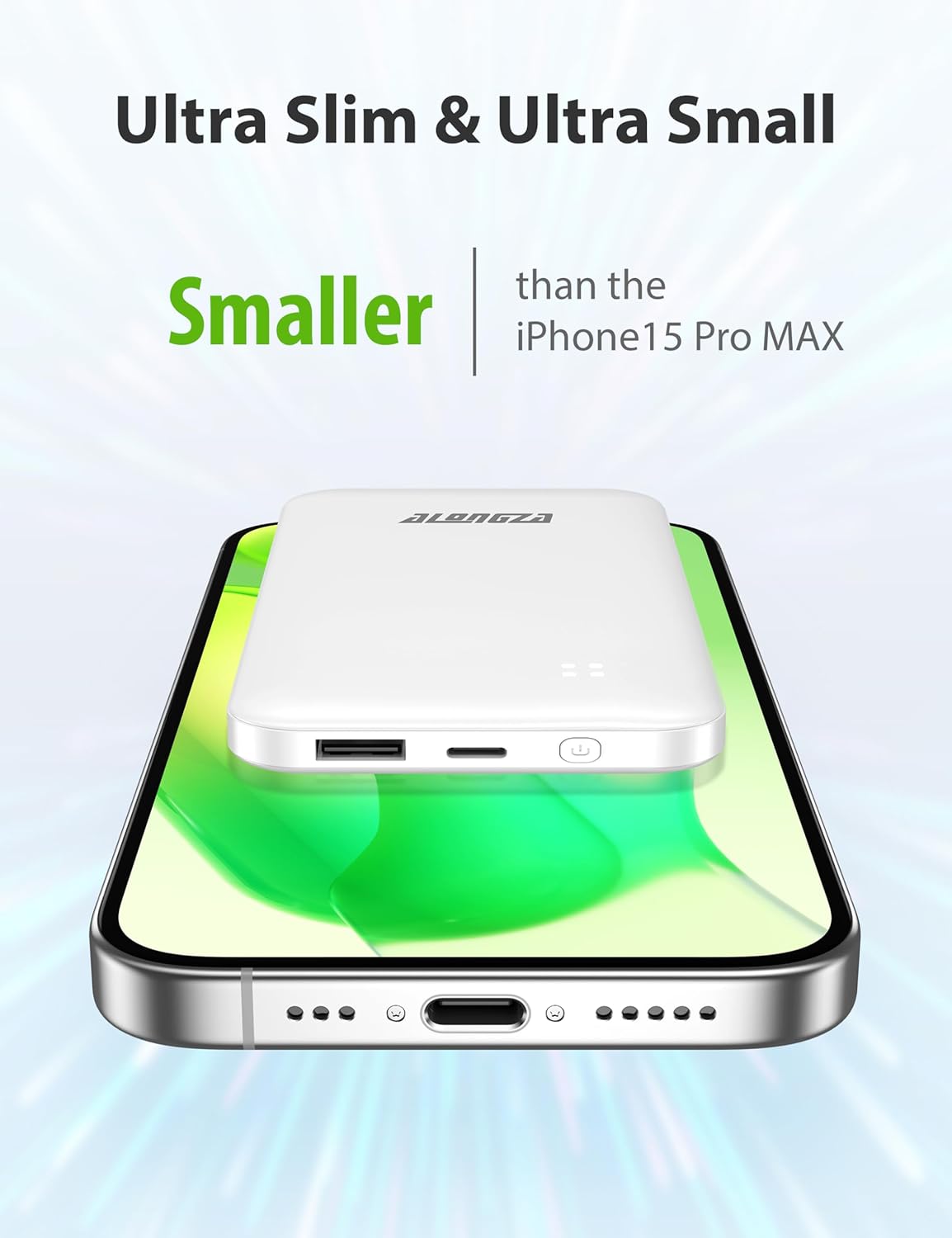 Alongza Portable Charger Built-in Cables and AC Wall Plug, Slim Fast Charging Power Bank 10000mAh, Lightweight USB C External Battery Pack Compact Travel Cell Phone Charger