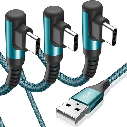 sweguard USB C Cable Right Angle [3Pack, 10FT+6.6FT+3.3FT], USB Type C iPhone 16 Charger Cable Nylon Braided Cord for iPhone 15 16 Pro Max Plus, Samsung Galaxy S25 S24 S23 S22 S21 S10 Note 20 10,Moto,