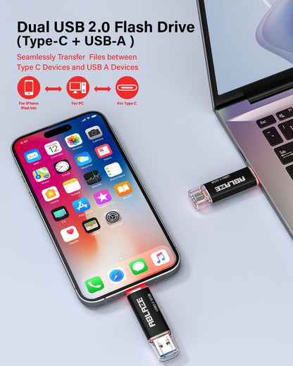 ABLAZE 32GB Type C Flash Drive 10 Pack, Dual USB 2.0+USB C Memory Stick Thumb Drive Compatible with iPhone 16/15, Android Smartphone, Computers, Tablets, Mac,iPad,PC