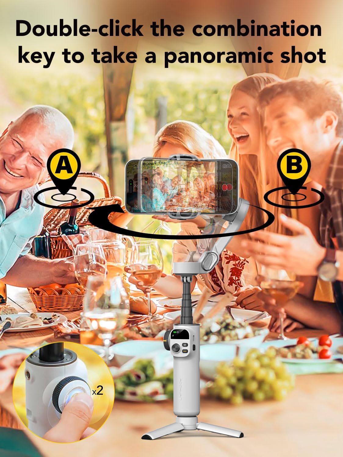 Smart X2 Gimbal Stabilizer for iPhone, Built-in 20cm Extension Rod, 3-axis Handheld Smartphone Gimbal, Foldable Phone Tracking Tripod Selfie Stick w/OLED Display, Video Recording, White