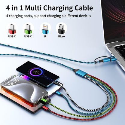 USB A/C 4 in 2 Charging Cable,Dual Type C Mulit Charging Cord Universal Charging Cables for All Devices, Phone Charger Cord Adapter 2 USB-C/IP/Micro Port for Cell Phones Tablets Galaxy PS & More