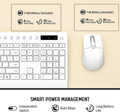 White Wireless Keyboard and Mouse Combo - Full-Size Quiet Keyboards with Palm Rest, Phone Holder, Multimedia Keys, Batteries Included, Office Key Board Compatible with Windows, PC, Laptop - Trueque