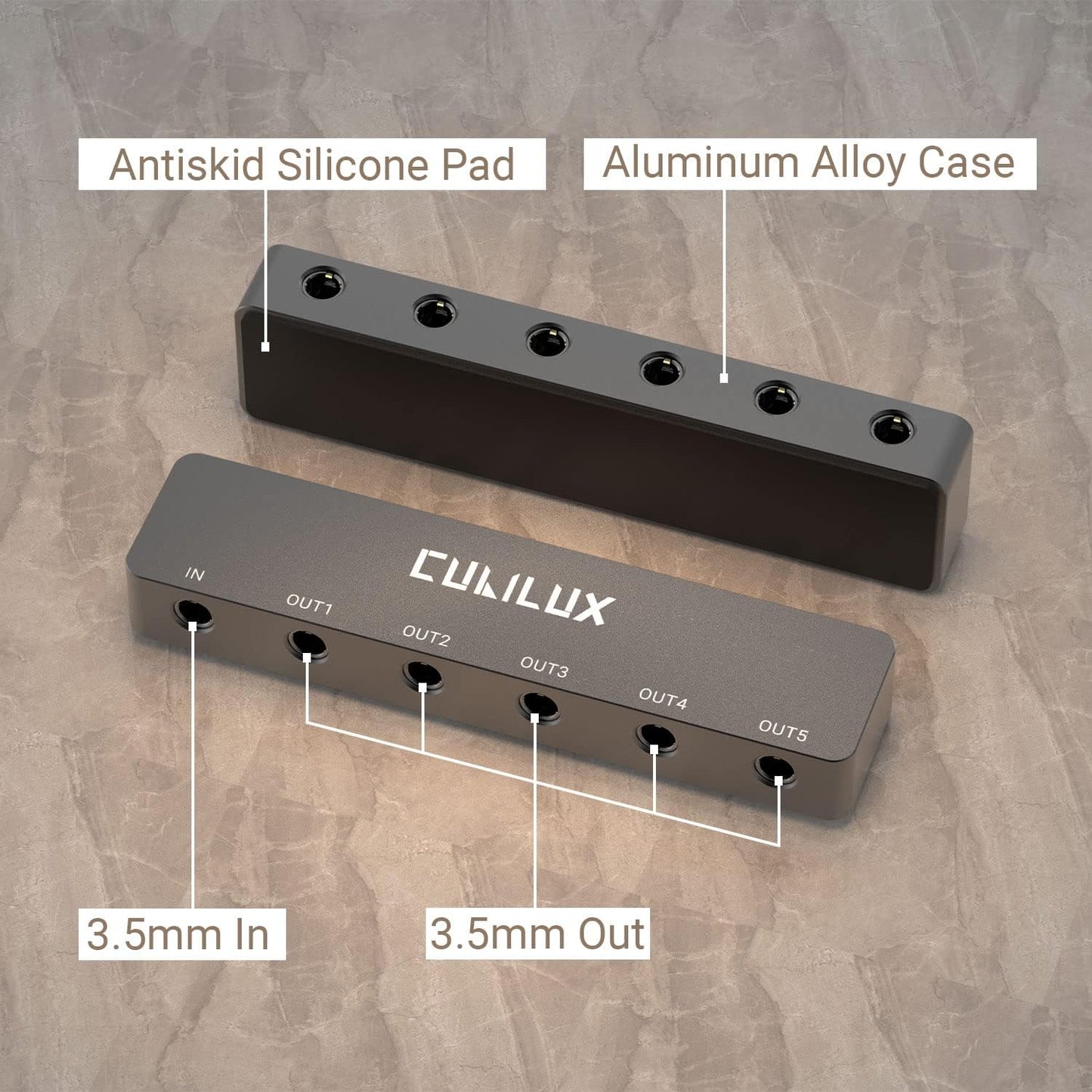 Cubilux Professional 5-Way 3.5mm AUX Splitter, Aluminum Case 5-Channel 1/8” Stereo Headphone Splitter, Multi-Port TRS Audio Share/Split Box/HUB for Speaker Earphones Laptop PC Smartphone Tablet
