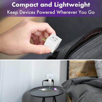 POWERCORDS 3 Power Blocks Outlet Splitter, 3 Pack, Grounded Wall Tap, 3-Prong Plug Adapter AC Multi Plug Wall Outlet, Power Splitter, Cruise Essentials, for Home Office School Dorm, UL Listed, White