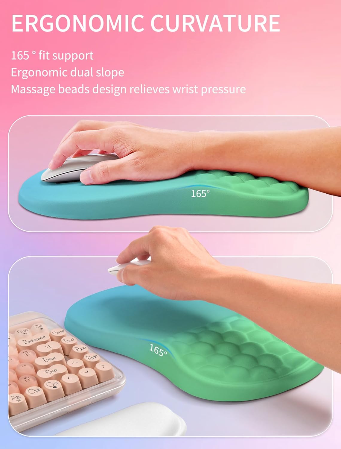 Hokafenle 2in1 Combination, Wave Keyboard Wrist Rest and Ergonomic Curvature Mouse Pad Wrist Support for Relieve Wrist Pain, Filled with Soft Cushion Memory Foam, Gradient Green