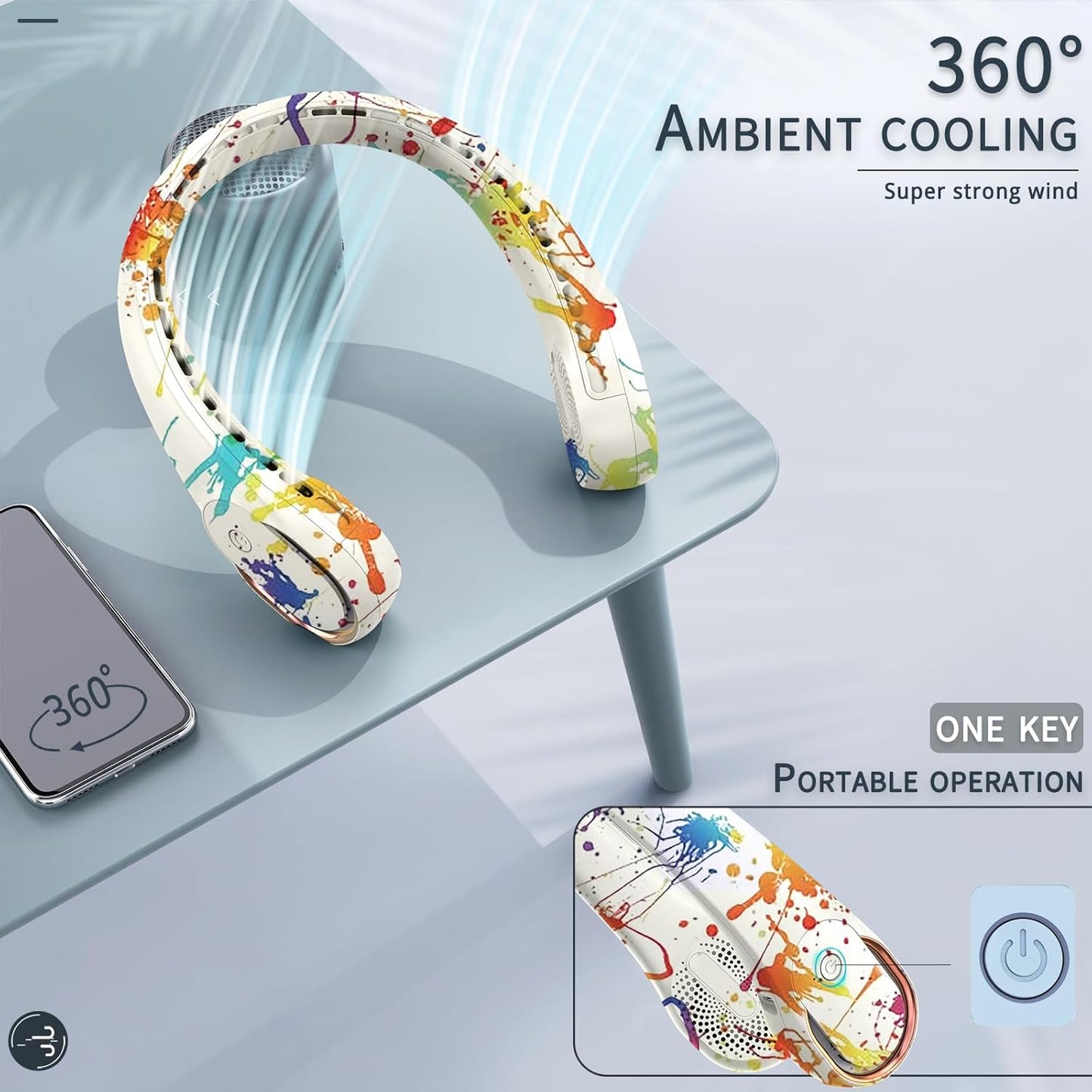 Neck Fan, Bladeless Neck Fan, USB Rechargeable Personal Fan, 4000 mAh Battery Operated Wearable Fan, 3 Speeds Adjustable,Faster Cooling, Ultra Quiet, Suitable for Home, Office, Travel, Sports