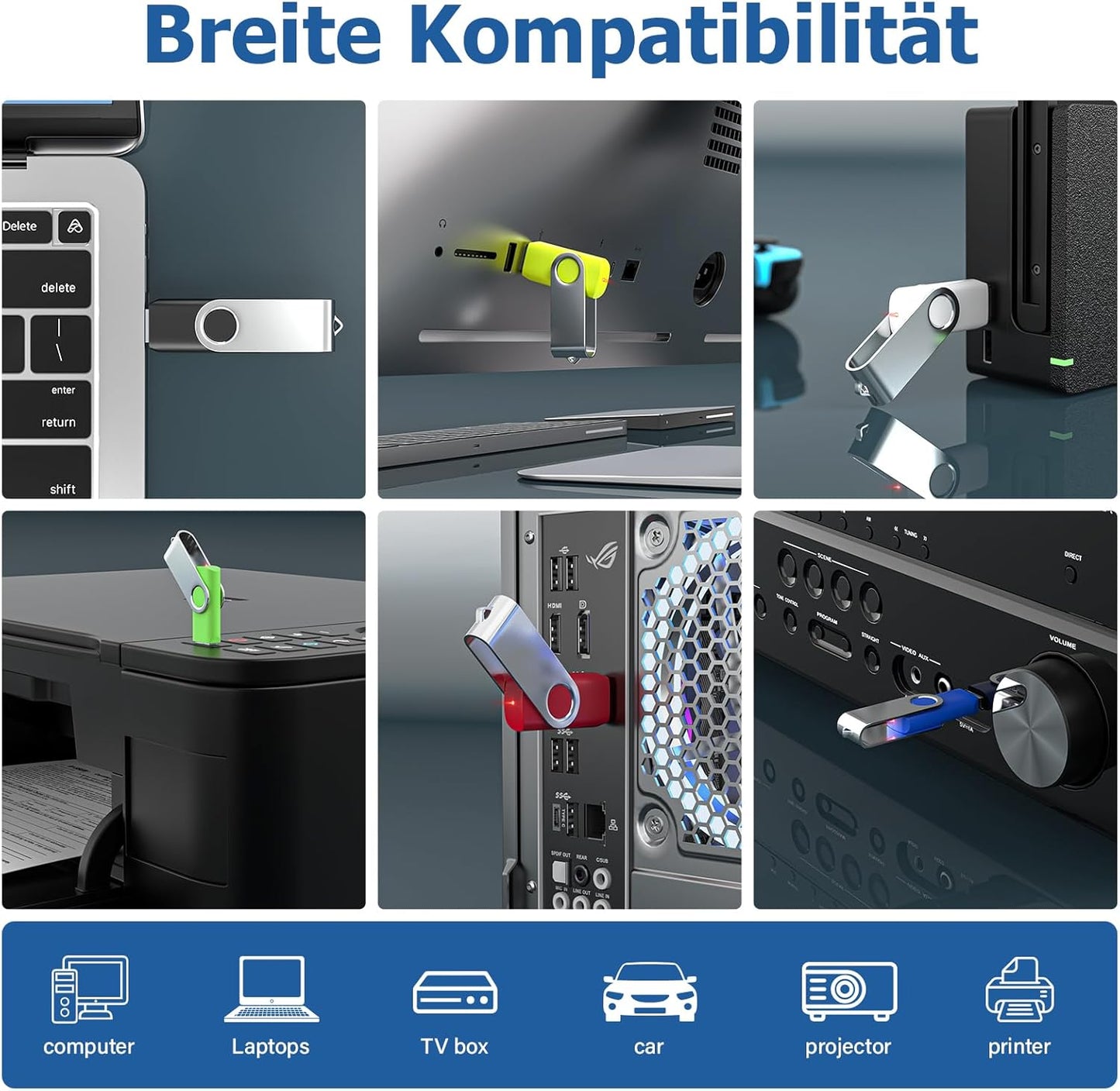 Flash Drives 64GB 10 Pack, Wooolken USB 2.0 Thumb Drives with Keychains Memory Stick USB Drive Pendrive for PC Laptop Computer (Mixcolors)