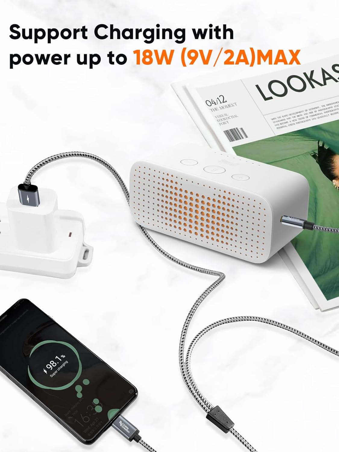 CableCreation USB C to 3.5mm Audio Cable with USB Charging Cable, Car Aux Cable, Type C to Aux Jack Headphone Car Stereo with 18W Charge for iPhone 16 15 Pro Max Plus, Galaxy S24/S23+, Pixel 9/8/7+