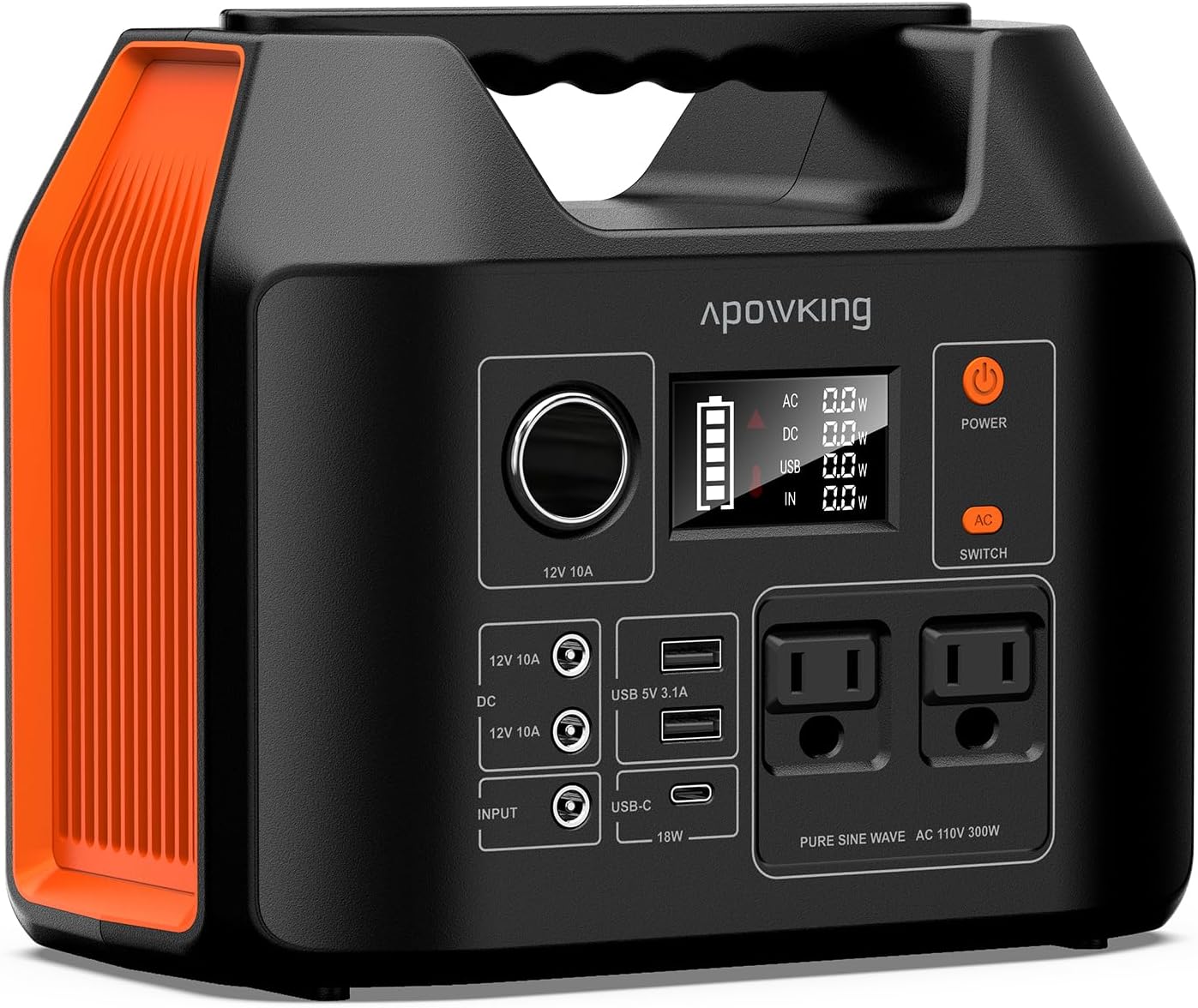 Apowking Portable Power Station 300W Rated(600W Peak), 256Wh LiFePO4 Battery, Solar Powered Power Bank with 2 AC Outlet 110V Pure Sine Wave, Solar Generator for Home Outdoor Camping Emergency