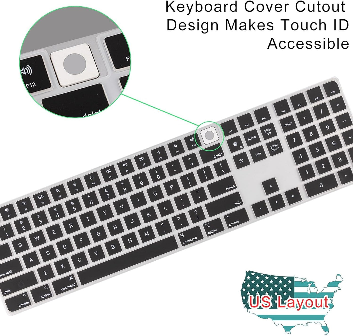 Allinside Black Keyboard Cover for Mac Magic Keyboard with Touch ID and Numeric Keypad A2520 US Layout