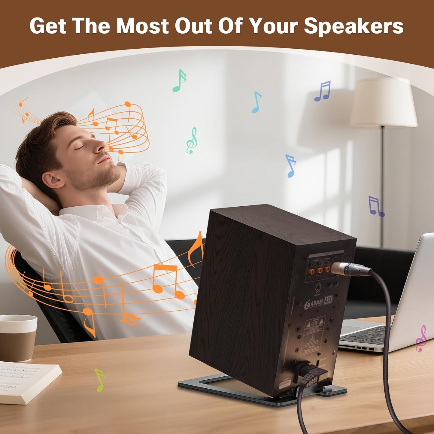 Metal Desktop Speaker Stands Pair, 15° Tilted Steel Tabletop Bookshelf Speaker Wedge with Damping Foam Pads for Small Medium Speakers, Suitable for PC, Gaming, and Studio