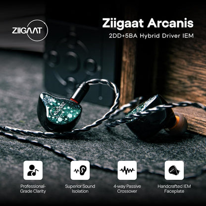 Linsoul ZiiGaat Arcanis in Ear Monitor, Professional 2DD+5BA Hybrid IEM Earphone, Gaming Earbuds, HiFi Wired Earbuds with Detachable Cable for Musicians Audiophiles