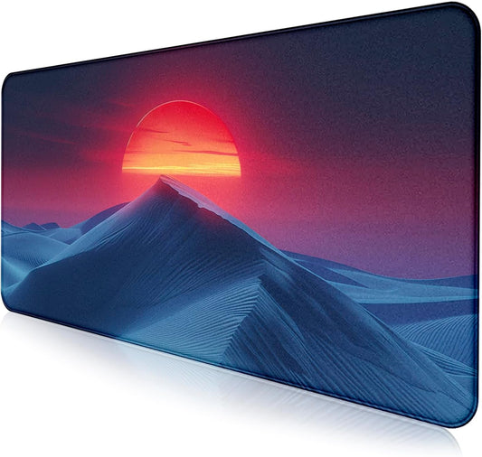 Mountain Peak Beautiful Scenery Game XXL Mouse Pad, Sunset Hill Extended Computer Decorative Table Pad with Stitched Edge Anti Slip Base Mouse Pad 35.4 x 15.7 x 0.12 Inches