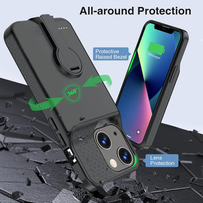 Battery Case for iPhone 13/13 Pro/14/14 Pro Charging Case with Stand 7000mAh Rechargeable Ultra-Slim Anti-Fall Protection Extended Charger Cover for iPhone 14/14Pro/13/13 Pro Battery Case 6.1" Black