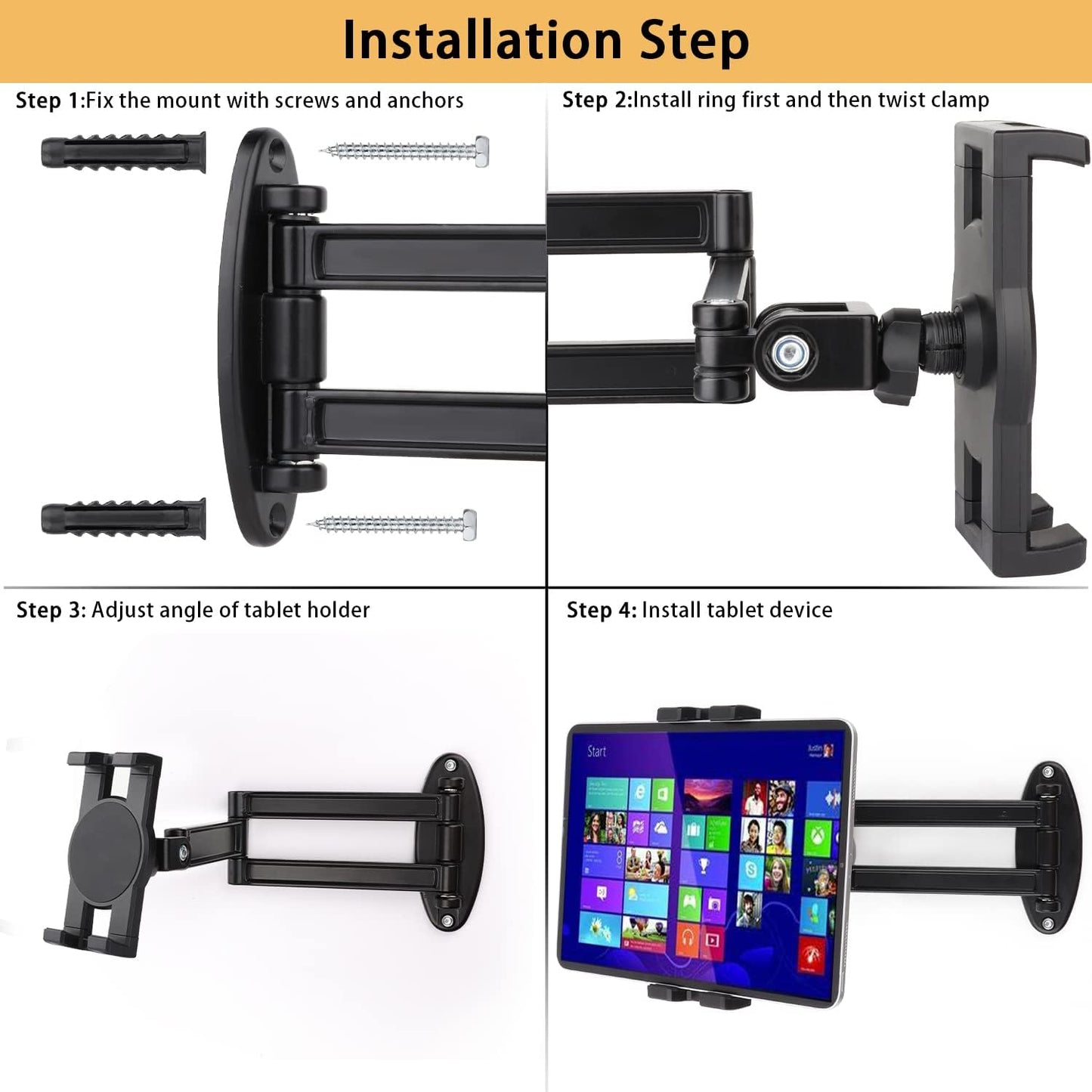 Foldable iPad Wall Mount Holder,Aluminium Extendable Tablet Wall Mount for 7~12.9 inch Tablets iPad/Nexus/LG G Pads/e-Reader/Switch,Adjustable Extension Articulating Arm Swivels Mount