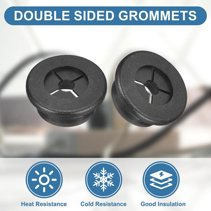 uxcell 4Pcs Cable Cord Grommet, 7/8"(22mm) Rubber Desk Grommets Wire Pass Through Hole Cover with Marked Cable Ties for Home Office Cable Wire Protection, Black