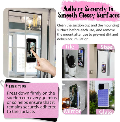 2 Pack Silicone Suction Cup Phone Case Mount Double Sided, Hands-Free Strong Grip Silicon Phone Holder, Non Slip Phone Accessories for Selfies and Videos (Light Pink)