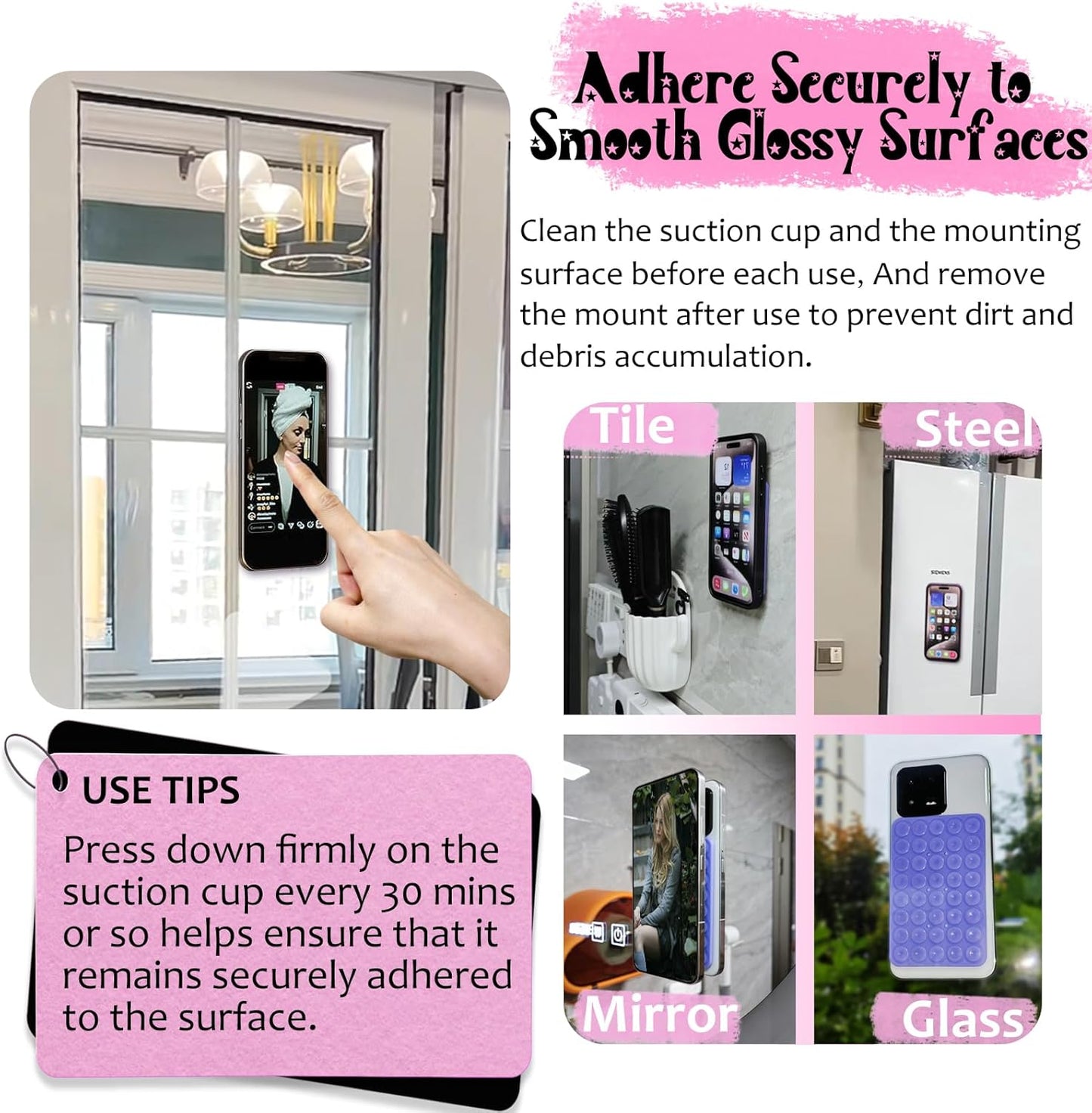 2 Pack Silicone Suction Cup Phone Case Mount Double Sided, Hands-Free Strong Grip Silicon Phone Holder, Non Slip Phone Accessories for Selfies and Videos (Baby Blue)