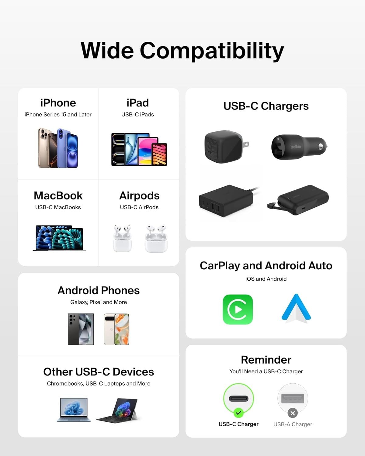 Belkin USB C to USB C Cable 2-Pack, 9.9ft, 60W - Type C Charger, iPhone Charger Cord, Soft, Braided, Flexible for iPhone 16, Galaxy S25, Pixel 9, Airpods, iPad Pro & More, Travel Essentials - White