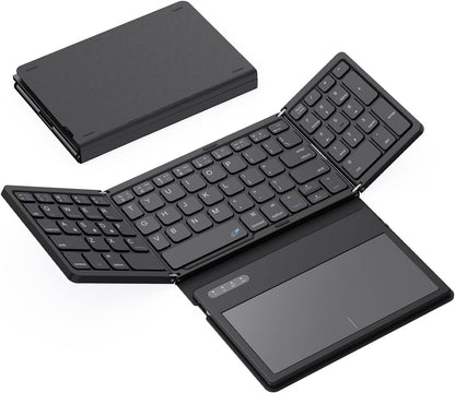 Foldable Bluetooth Keyboard, Portable Full Size Folding Keyboard with Large Touchpad, Numeric Keypad, PU Leather, Wireless TravelKeyboard for Windows Android Mac(Sync up to 3 Devices)