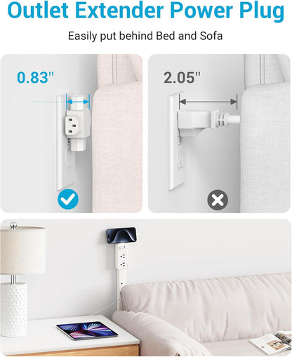 Outlet Extender Stick | Free Combination | USB-A, USB-C Port, 2 AC Outlets, Extend 9” to 36”, 360° Combine| Plug Extender | Put Behind Nightstands, Sofa, Bed, Cabinet etc.