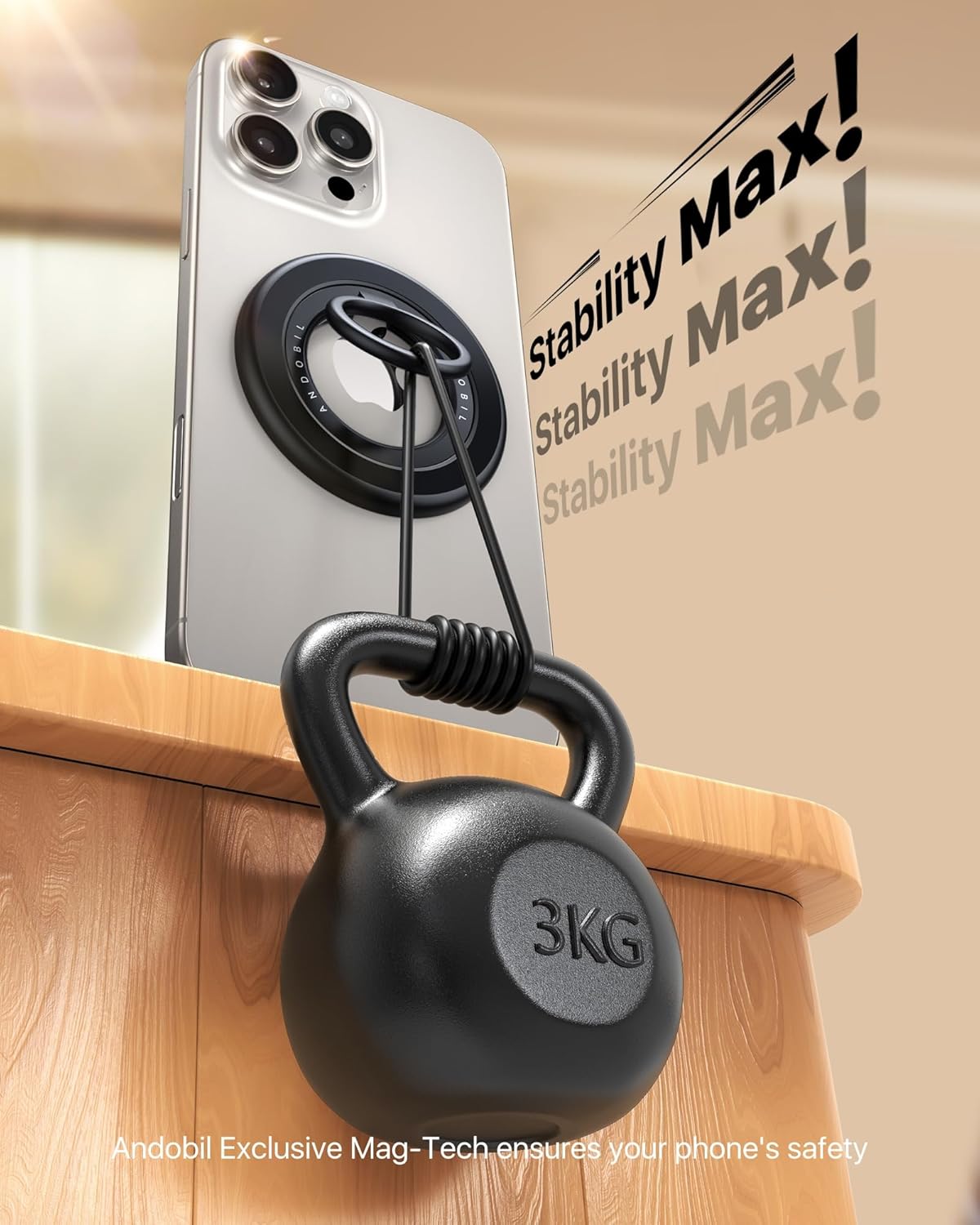 andobil [2025 Upgraded] Double-sided Magnetic Phone Grip for MagSafe [Sability Max] Strong Magnetic Phone Ring Holder Compatible with MagSafe Accessories, iPhone 16 Plus 15 14 13 12 Pro Max Mini Black