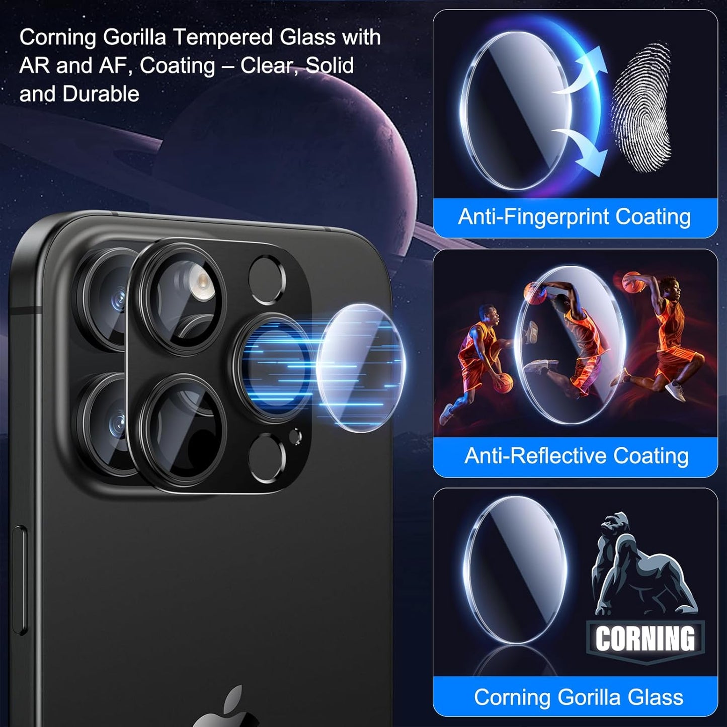 Esanik Upgrade 2 Pack for iPhone 16 Pro/iPhone 16 Pro Max Camera Lens Protector, Aluminum Alloy Metal matte Case Tempered Glass Camera Screen Cover, Scratch Resistant Case Friendly (Black Titanium)