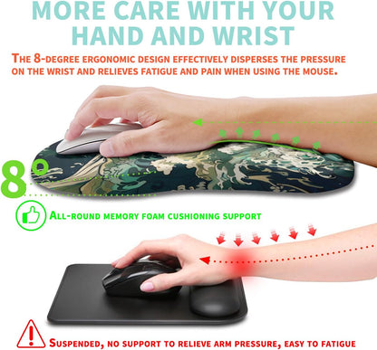 Ergonomic Mouse Pad Wrist Support with Memory Foam Massage Bulge, Carpal Tunnel Pain Relief Mousepad Wrist Rest for Mouse(12x8 inch, Sea Wave)