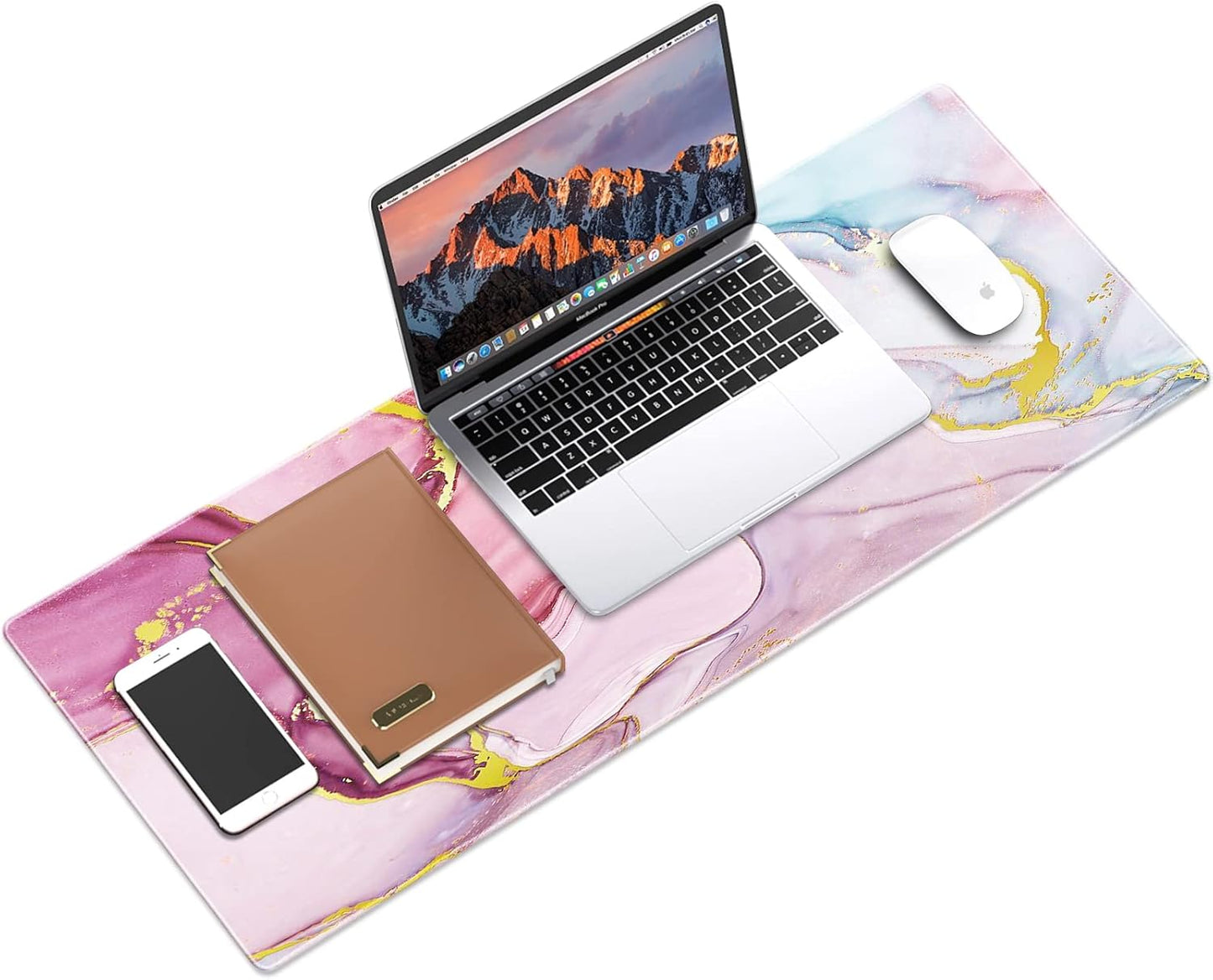 Galdas Gaming Mouse Pad Cool Flash Pattern XXL XL Large Mouse Pad Long Extended Mousepad Desk Pad Non-Slip Rubber Mice Pads Stitched Edges Thin Pad (31.5x11.8x0.12 Inch) (Pink Marble Pattern)