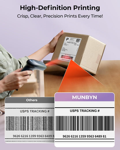 MUNBYN Bluetooth Thermal Label Printer, 130B Wireless 4x6 Shipping Label Printer for Shipping Packages Small Business Office or Home, Compatible with iPhone Android iPad Windows macOS Chrome Etsy eBay