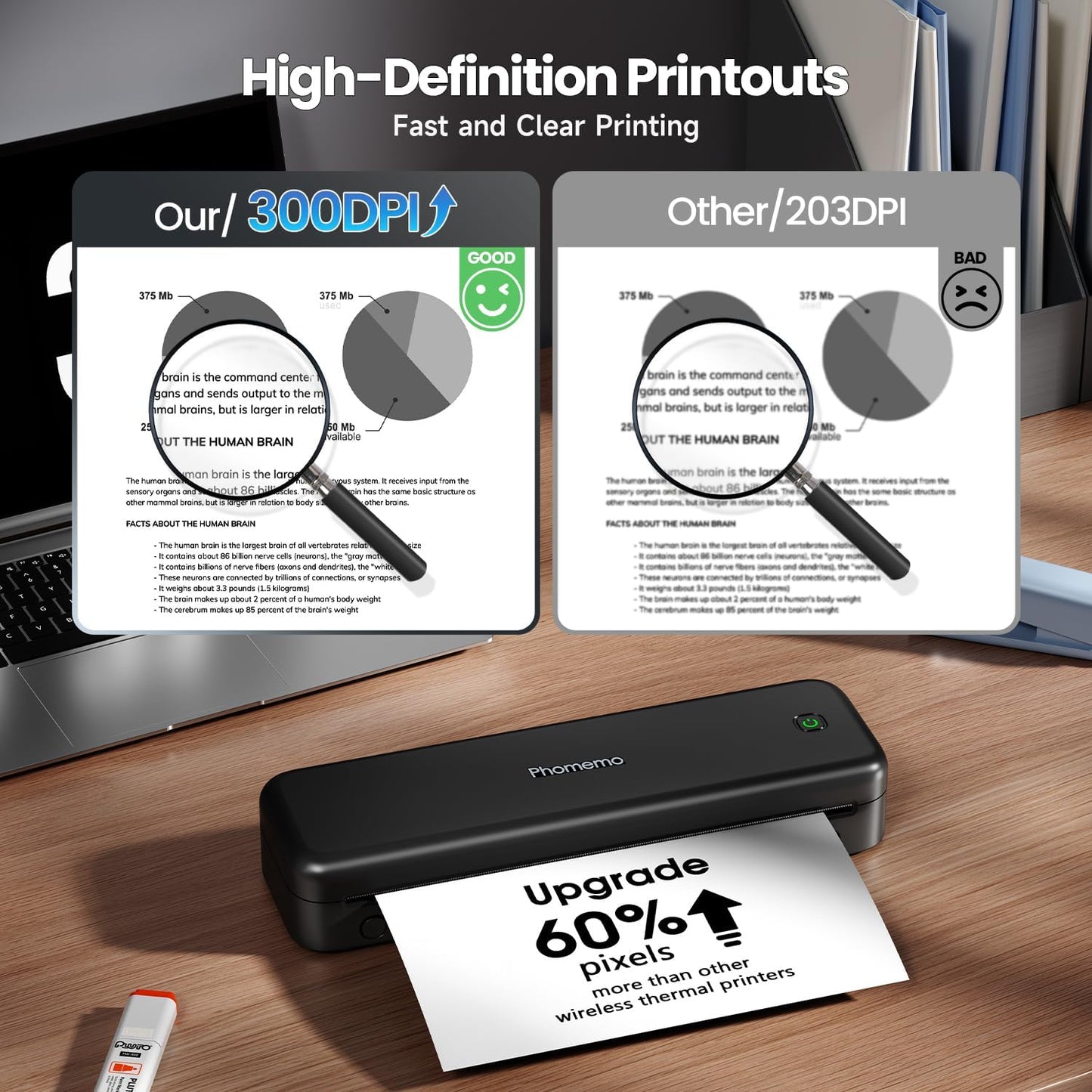 Phomemo Portable Printers Wireless for Travel Upgraded, M834 Bluetooth Thermal Printer 8.5" x 11"& A4 Size,Inkless Mobile Printer with Carry Case for Travel,Office,School,Car,Home,Black