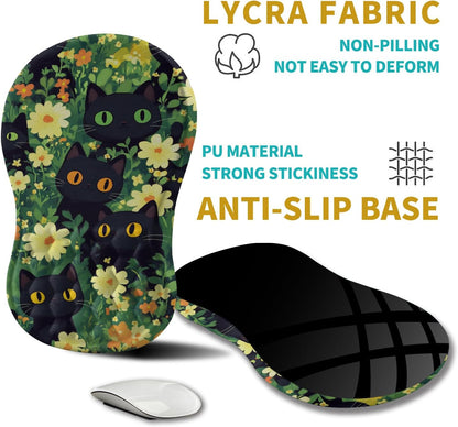 Hokafenle Ergonomic Mouse Pad Wrist Support, Wrist Rest Mousepad for Carpal Tunnel Pain Relief with Integrated Memory Foam Slope Massage Bulge (11.8x7.9 inch,Cute Cat