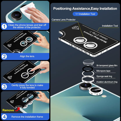 for Samsung Galaxy Z Flip 7 Camera Lens Protector, Individual Metal Ring Tempered Glass Lens Cover, [Strong Adsorption] Scratch Resistant Ultra-Thin HD Clear Lens Cover, 1 Set-Silvery