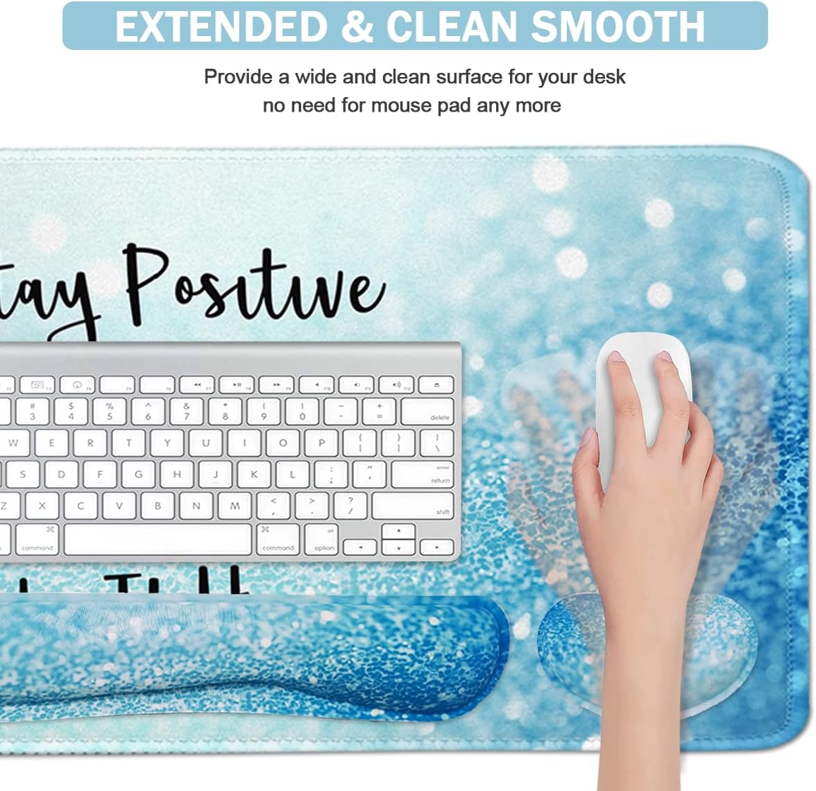 Large Mouse Pad and Keyboard Wrist Rest, Desk Pad for Keyboard and Mouse, 4-in-1 Large Gaming Mouse Pad with Wrist Support for Home Office Study Game-Stay Positive