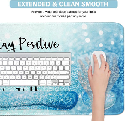 Large Mouse Pad and Keyboard Wrist Rest, Desk Pad for Keyboard and Mouse, 4-in-1 Large Gaming Mouse Pad with Wrist Support for Home Office Study Game-Stay Positive