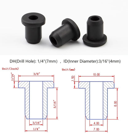 30 pcs 1/4" Drill Hole，3/16" ID Black Silicone Top hat Rubber Grommets for Wiring，Automotive，Firewall，Hole Plug，Desk，Screw，Water and Gas Pipe，Drain，House Siding，Cable Bushing，Glass，Wire Plug