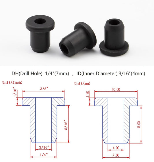 30 pcs 1/4" Drill Hole，3/16" ID Black Silicone Top hat Rubber Grommets for Wiring，Automotive，Firewall，Hole Plug，Desk，Screw，Water and Gas Pipe，Drain，House Siding，Cable Bushing，Glass，Wire Plug