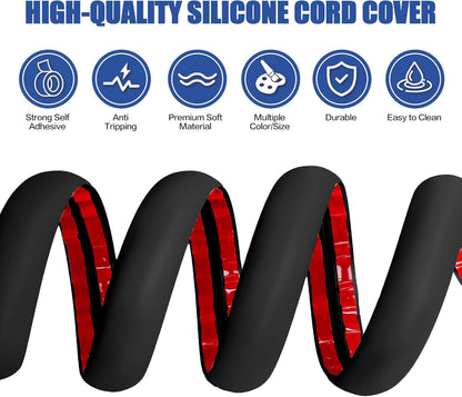 Floor Cord Cover Self Adhesive Cord Hider,3.3FT Cable Management, Extension Strip Protector for Wires, Prevent Cable Trips for Offices, Gyms, Exhibitions Cavity:0.47"(W) x 0.35"(H) Black