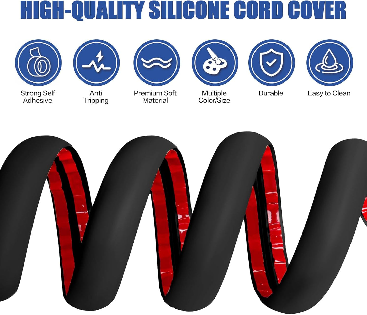 Floor Cord Cover Self Adhesive Cord Hider,10FT Cable Management, Extension Strip Protector for Wires, Prevent Cable Trips for Offices, Gyms, Exhibitions Cavity:0.51"(W) x 0.3"(H) Black