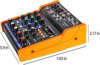 G-MARK Analog Mixer Audio 4 Channel DJ Audio Mixer Bluetooth Studio Karaoke For PC Live Performance KTV Home Stage Music Effects Sound Card Protable Mixing Console
